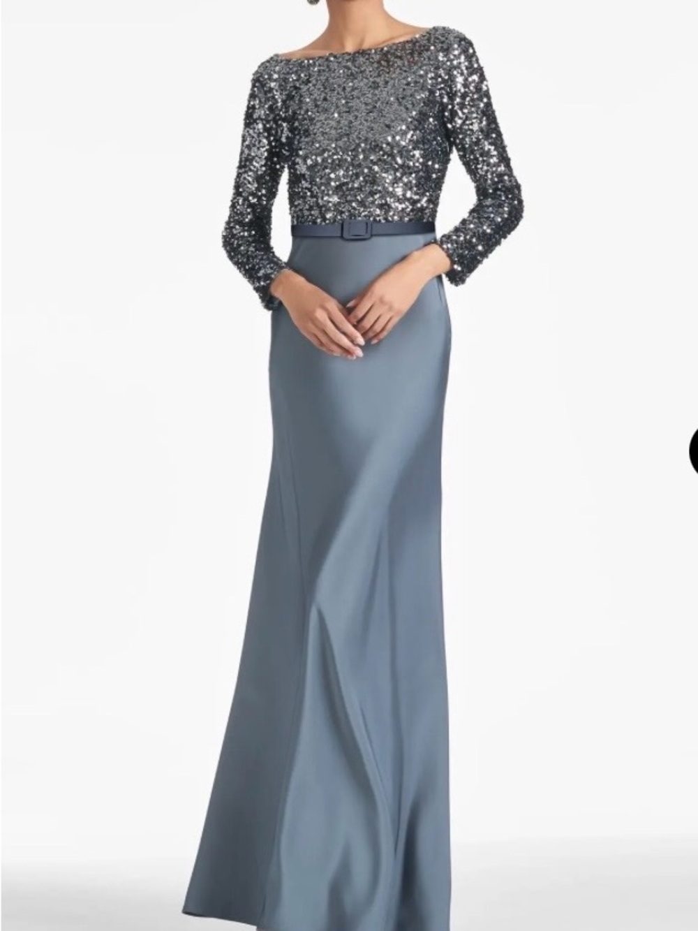 Sachin + Babi Colette Gown in gunmetal missing belt